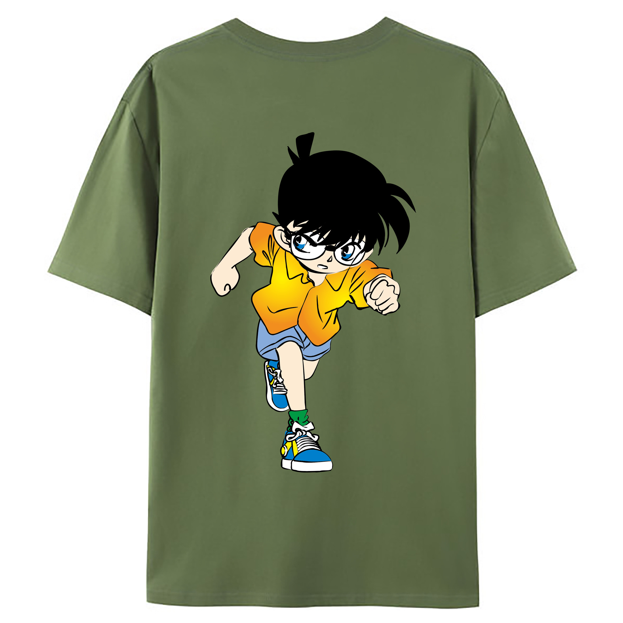 （画像用） 名探偵コナン 江戸川 コナン Detective Conan Conan Edogawa 綿100％ メンズ半袖Tシャツ（バックプリント） 通気性